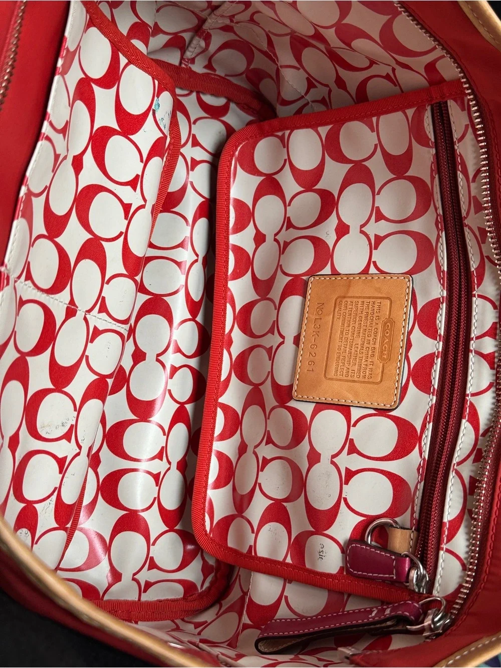 Coach Red and White Signature Print Tote Small Hampton tote 6261